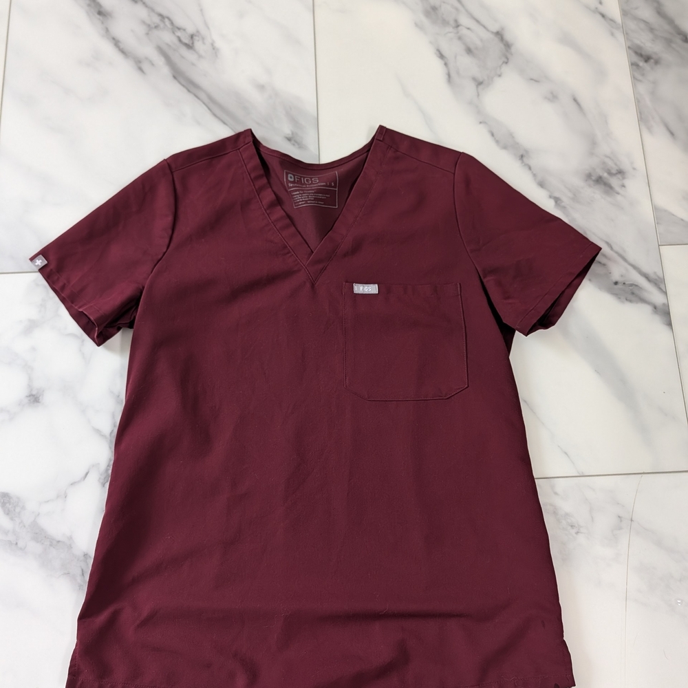 Figs Maroon V-Neck Scrub Top